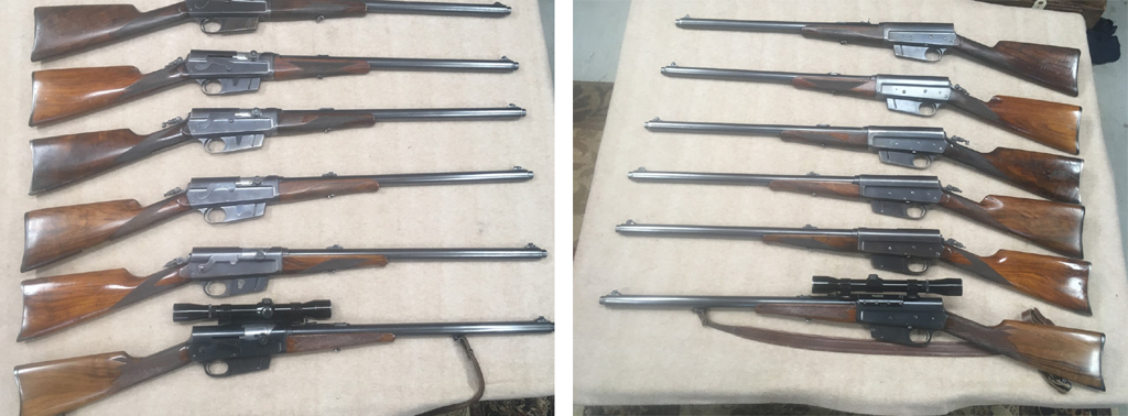 The rifles in this set are model 8 straight stock in C Grade. The calibers are 25, 30, 32 and 35.