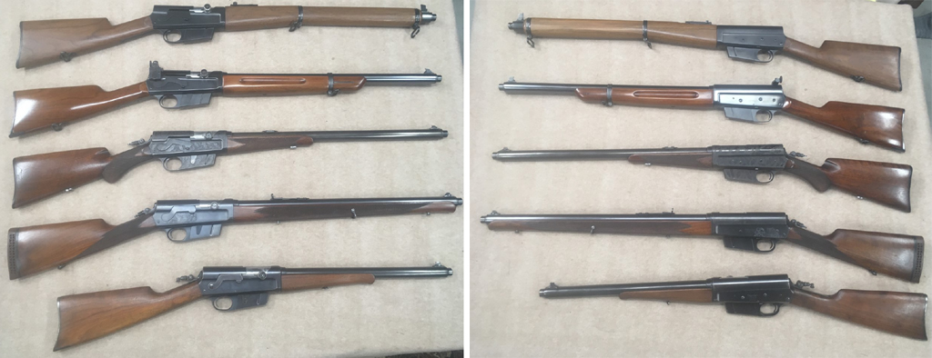 The rifles in this set are model 8 “Specialty” rifles and have been customized. There is a replica of the Full Stock Military Rifle in 25-35 caliber that was used by Colonel John Hession. The original rifle is in the Remington Museum in Ilion, New York. I built this rifle with the assistance of several forum members. 81police did the first test firing of the rifle.<br /><br />Also in this set is a very rare, original US Army "Trials" Rifle in 25 caliber, a custom engraved rifle in an oak leaf pattern, a custom full barrel forearm and custom engraved receiver and a 30 caliber custom carbine.